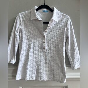 J. McLaughlin Textured Polo Top White Size M